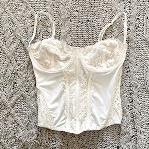 Forever 21 - Women’s Ivory Satin Lace Trim Corset Top